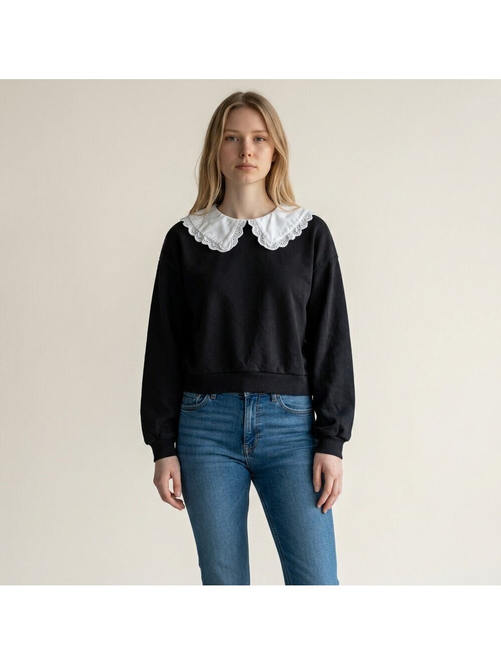 Zara Blouse Women M Medium Black Collared Long Sleeve Hook & Eye Casual Solid